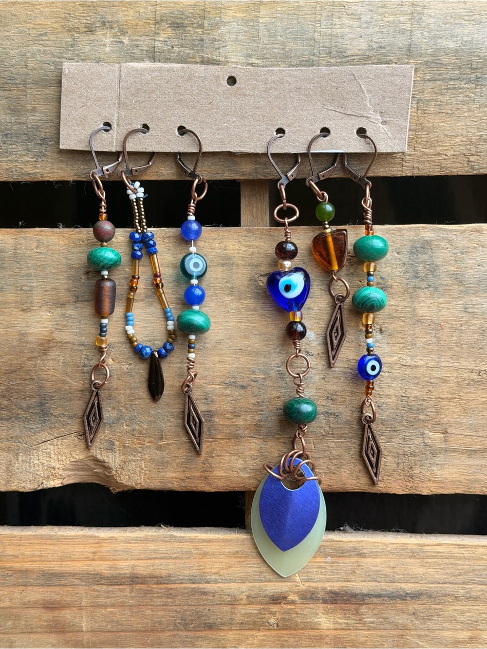 Handcrafted Lapis & Malachite Beaded Multi Piercing Set - Artisan Jewelry